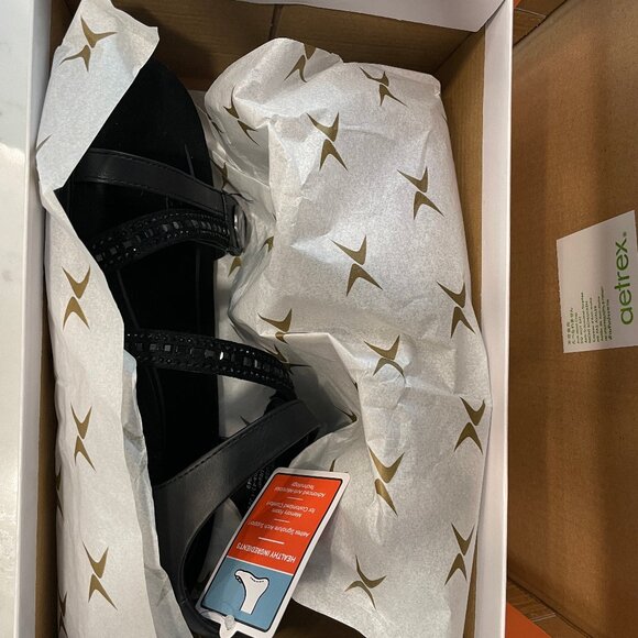 NEW AETREX women's jess adjustable quarter strap sandal in black sparkle - Picture 2 of 11